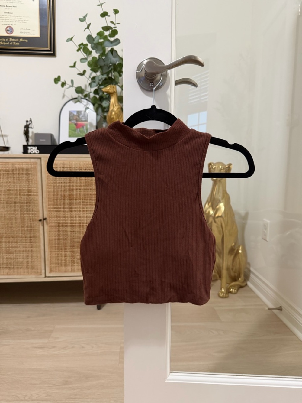 Klassy Network Brown Ribbed Mock Neck Crop Top